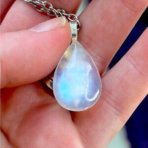 Moonstone crystal teardrop high shine pendant with adjustable necklace